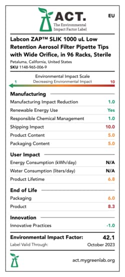 Labcon ZAP™ SLIK aerosolfilterpipetspids med lav retention med bred åbning